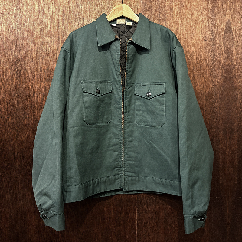 Vintage 2pocket Zip Work Jacket Middle Fall Green Twill Cloth 48
