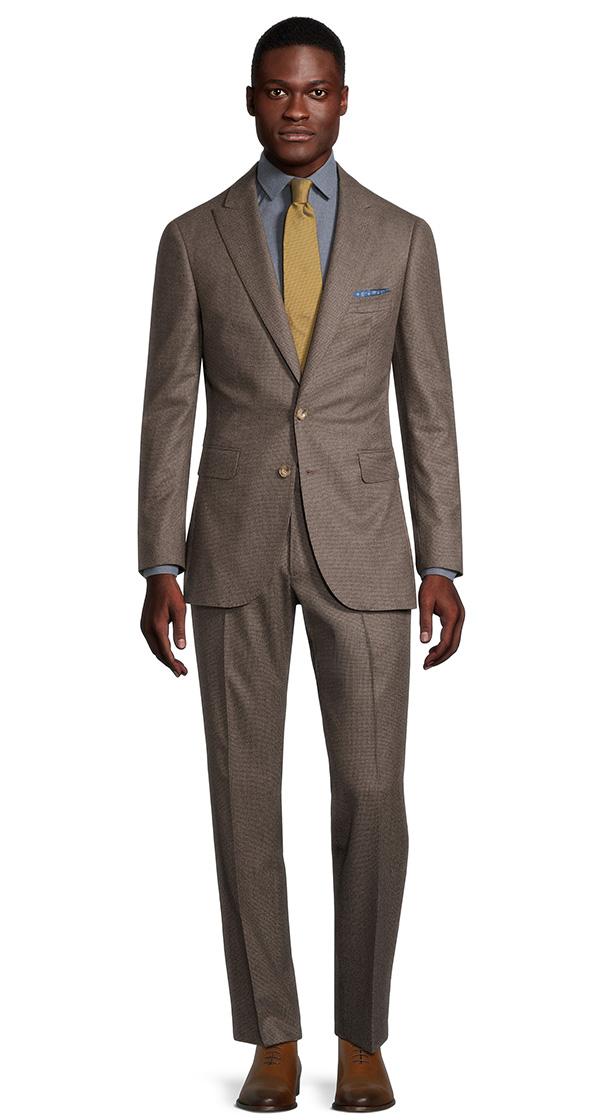 Light Brown Houndstooth Flannel Suit - Oliver Wicks
