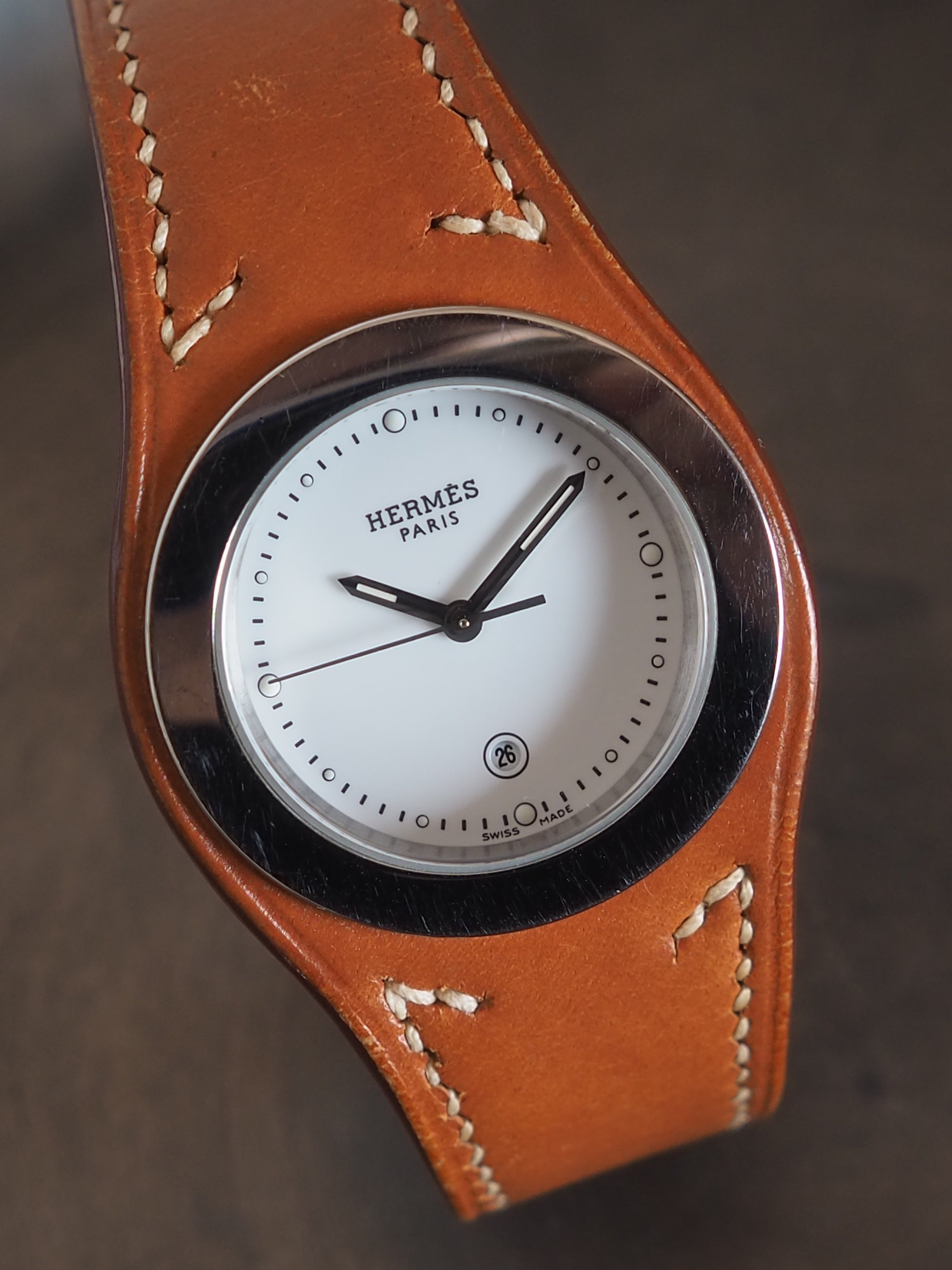 HERMES エルメス アーネ ウォッチ 腕時計 レザー ブラウン バンド