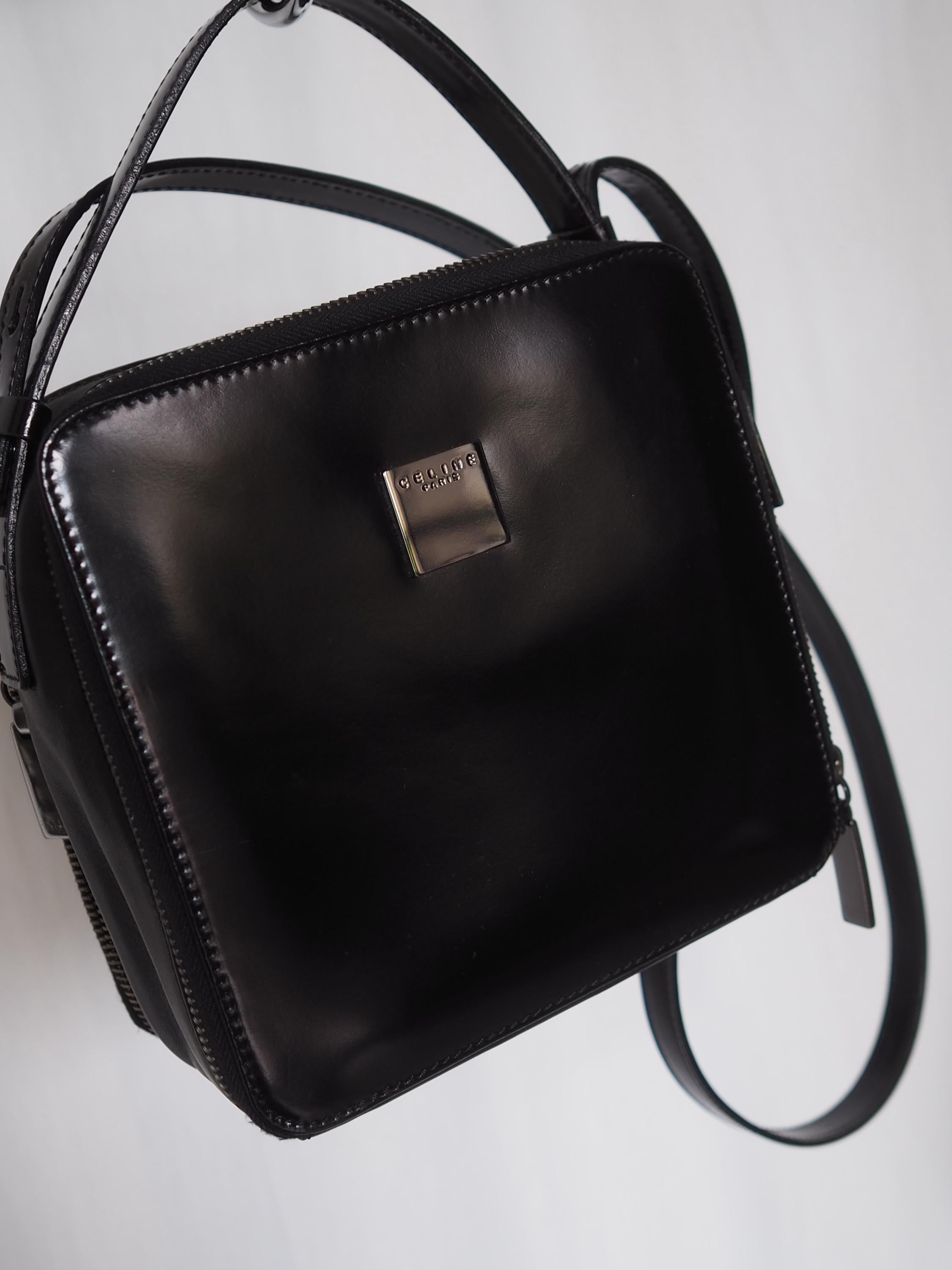 CELINE セリーヌ ロゴ ショルダーバッグ 2way エナメル ブラック