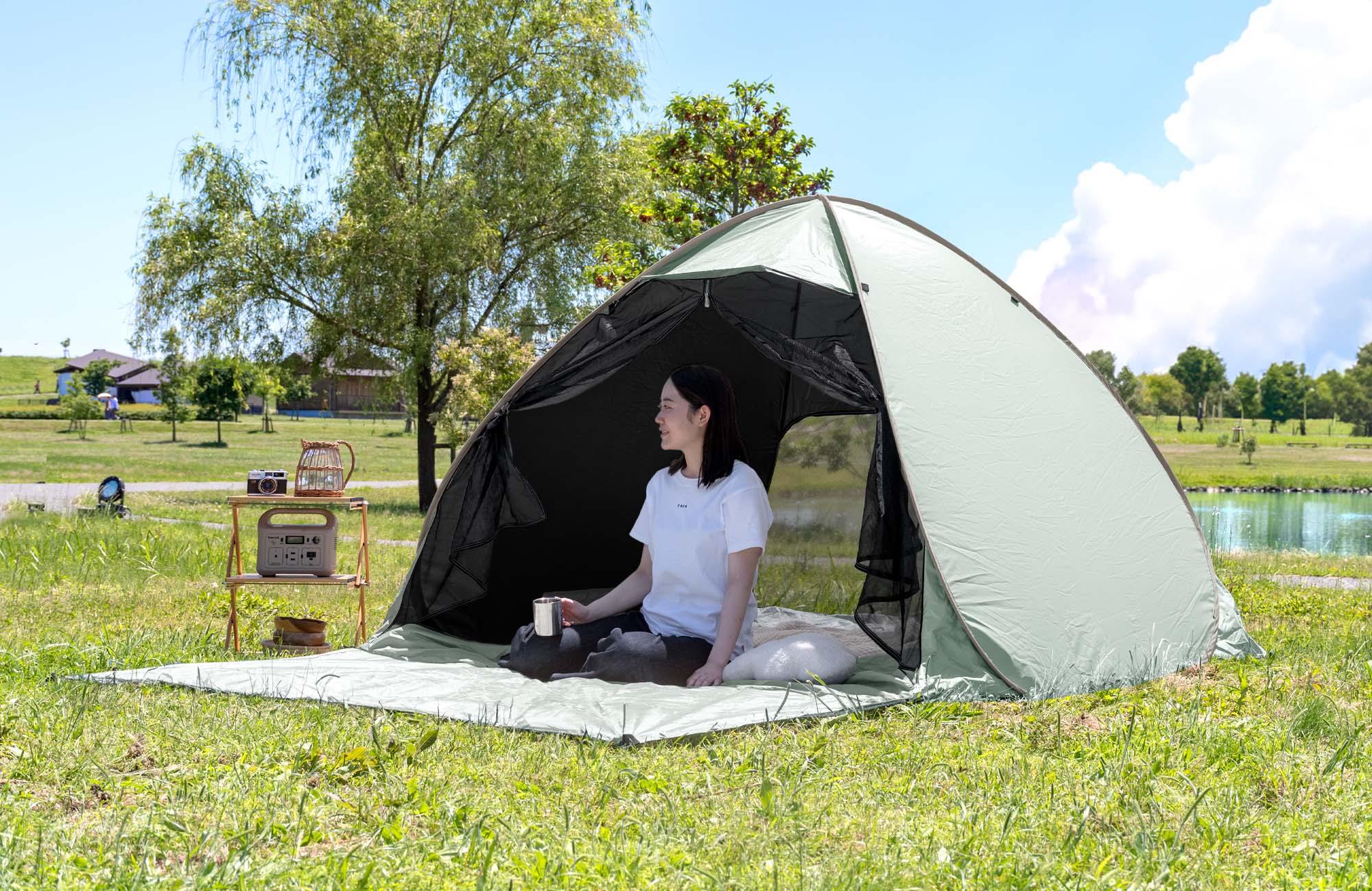 タンスのゲン、累計16万台販売の人気ポップアップテントに遮熱機能付き