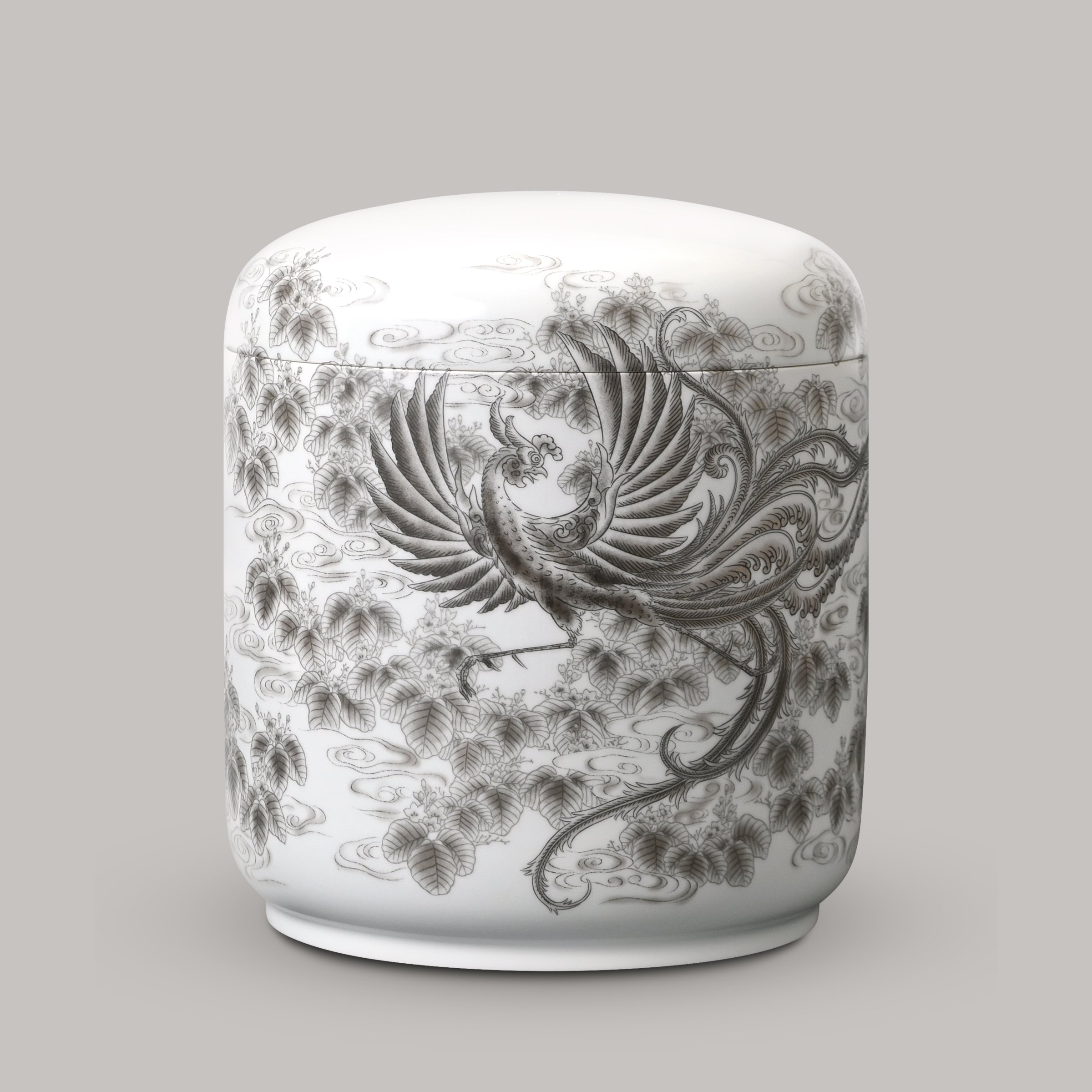 瑞雲桐鳳凰文）筒型5寸骨壺|有田焼の老舗-香蘭社オンラインショップ