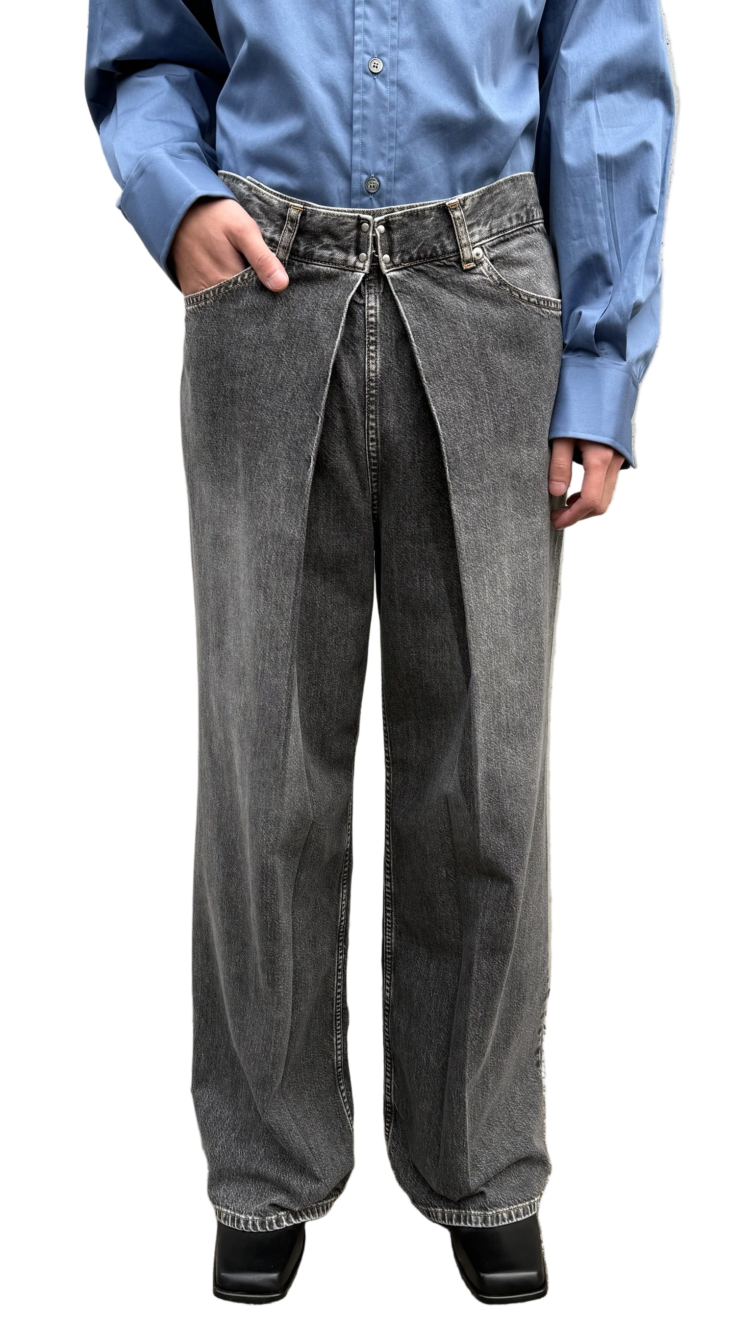 WASHED DENIM WIDE PANTS