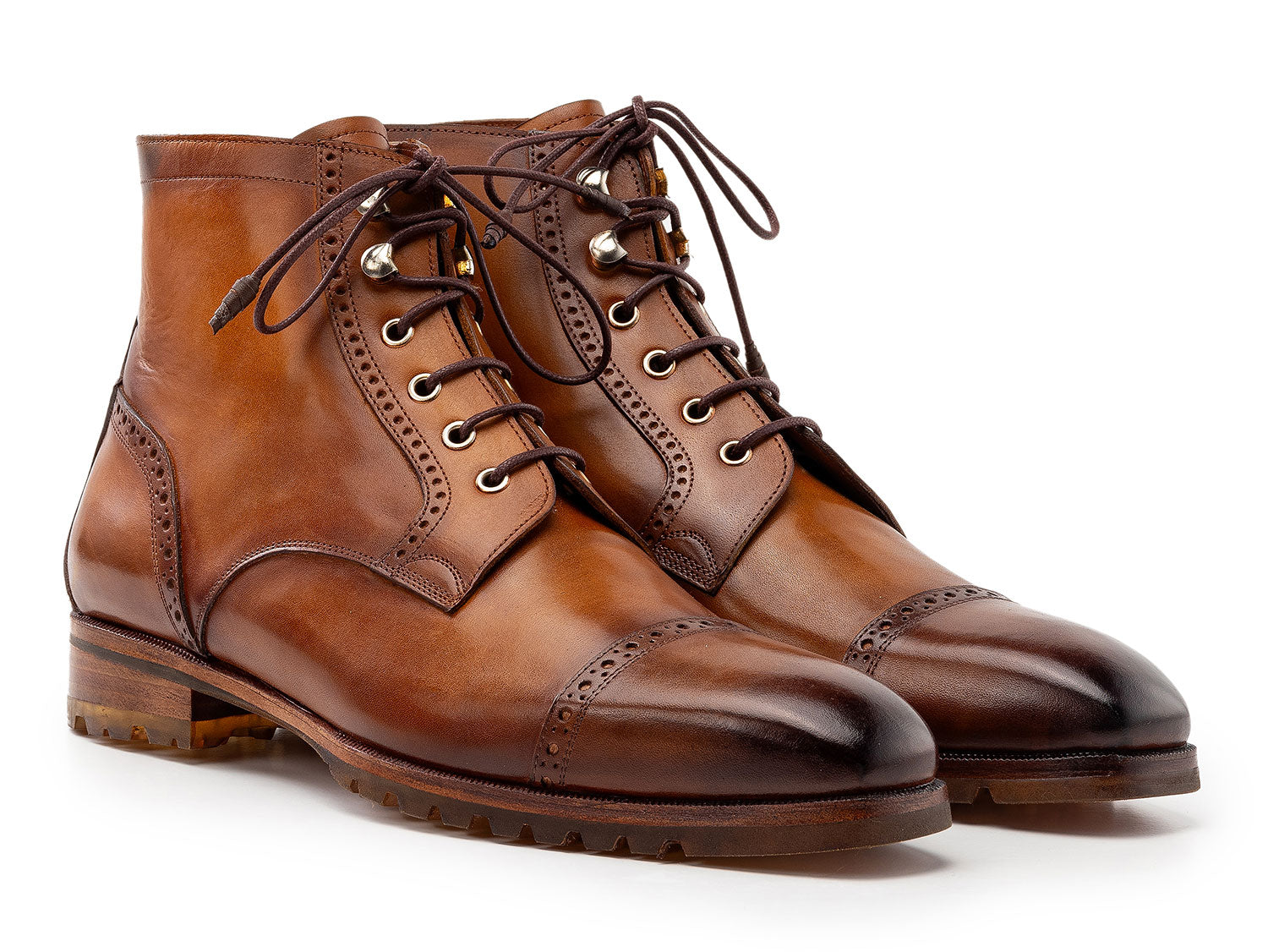 Paul Parkman Men's Brown Burnished Leather Cap Toe Boots (ID