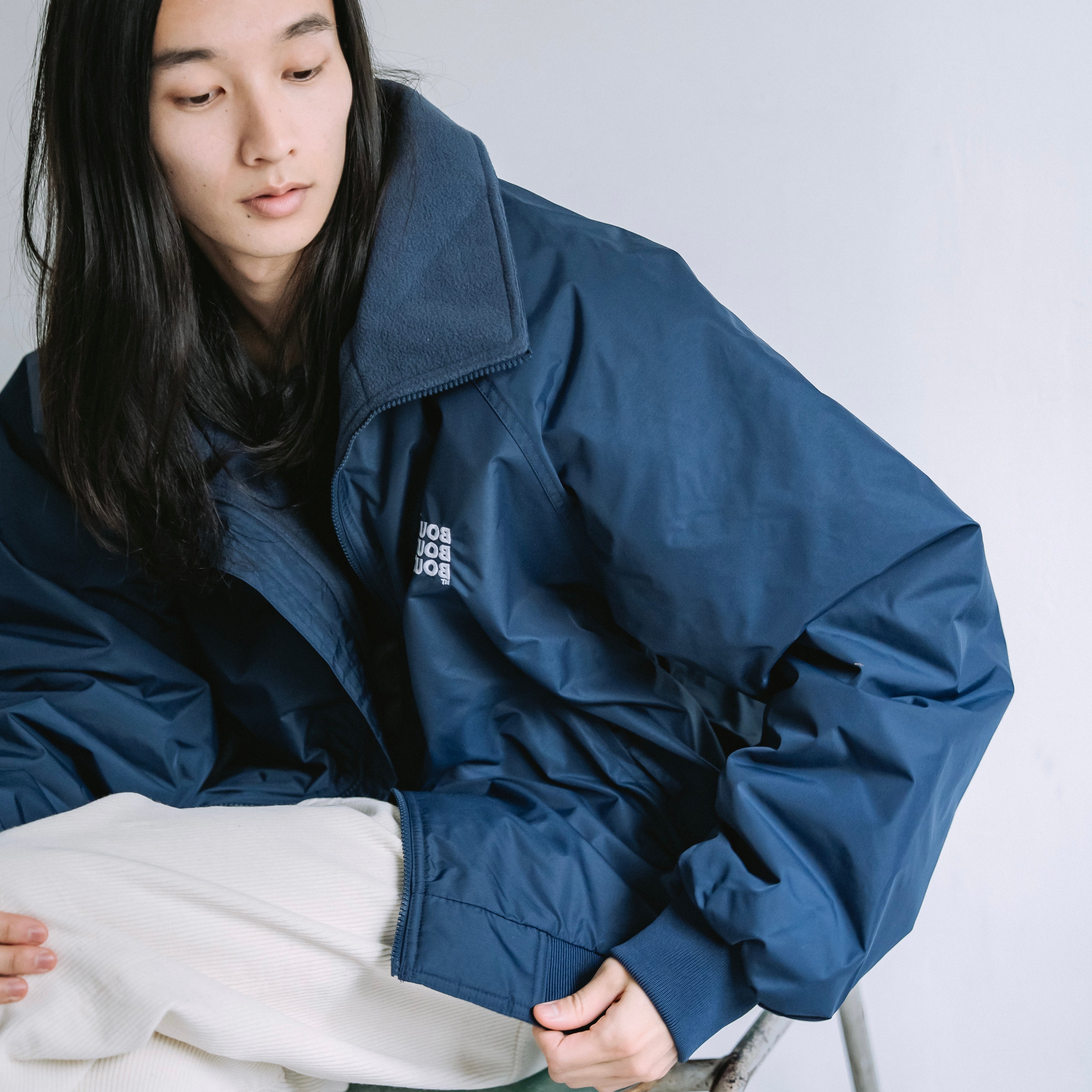 BOUTIQUE NYLON × FLEECE STAND COLLAR NAVY（ブティックナイロン