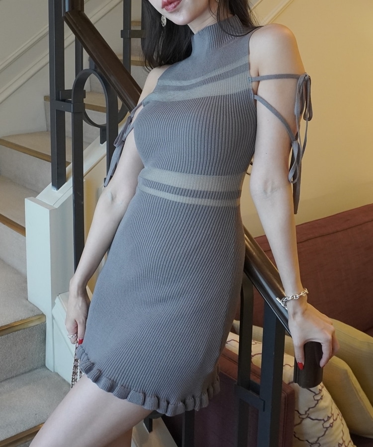 sheer border ribbon onepiece(M BLACK): ワンピース｜PMbox P&M