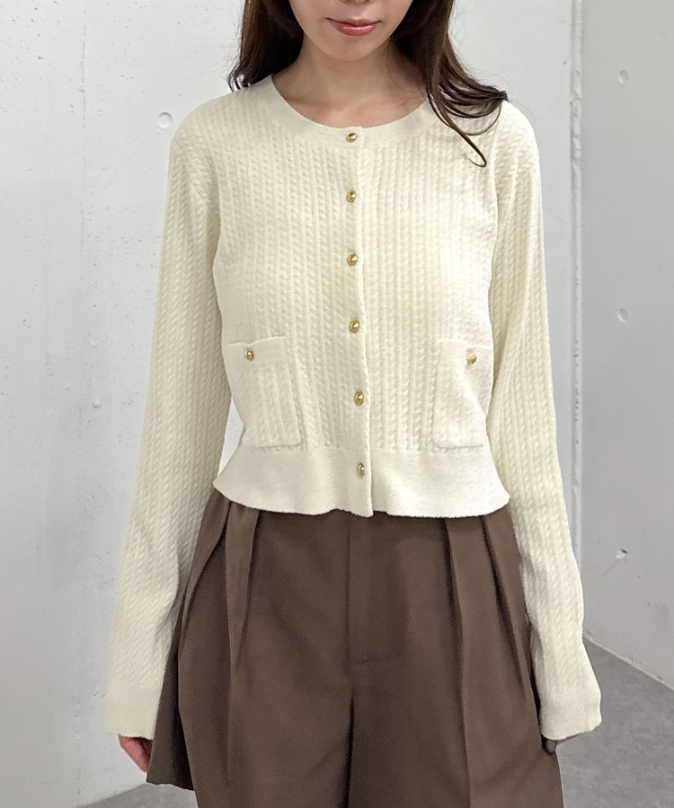 新色追加】モールケーブル金ボタンニットカーディガン(M BLUE