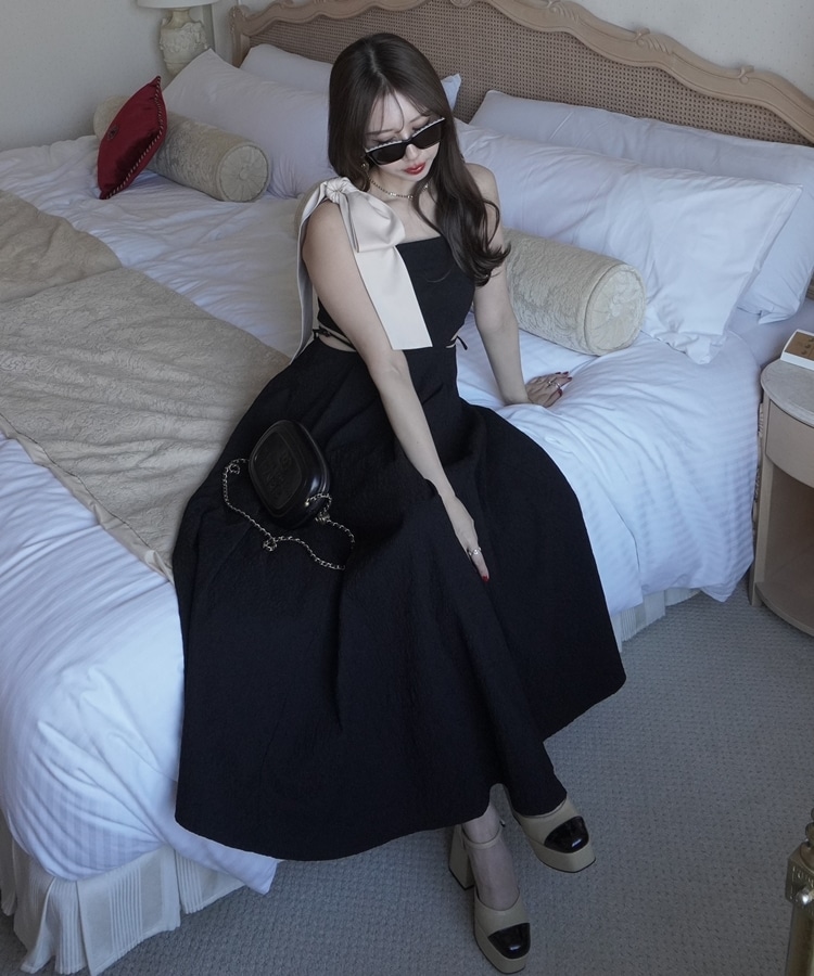 ribbon JQ side cut onepiece(M BLACK): ワンピース｜PMbox P&M