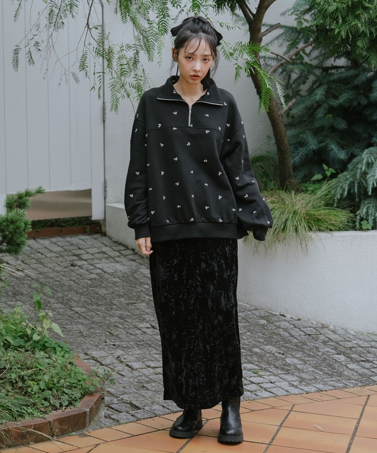 小花柄刺繍ハーフzipスウェット(M BLACK): トップス｜PMbox P&M