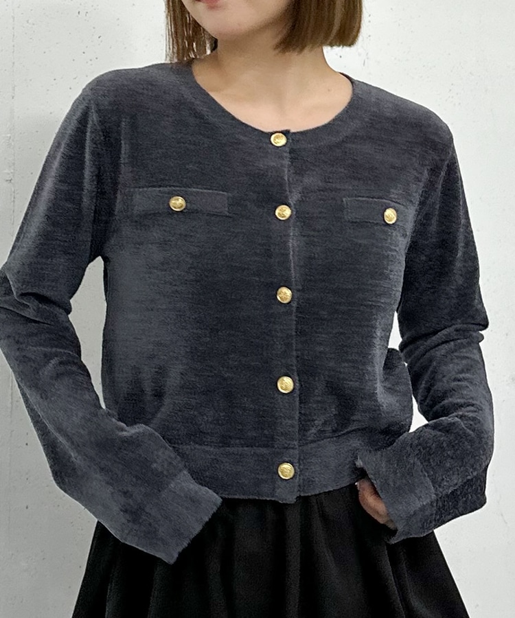 ベロアライク金ボタンニットカーディガン(M BROWN): トップス｜PMbox