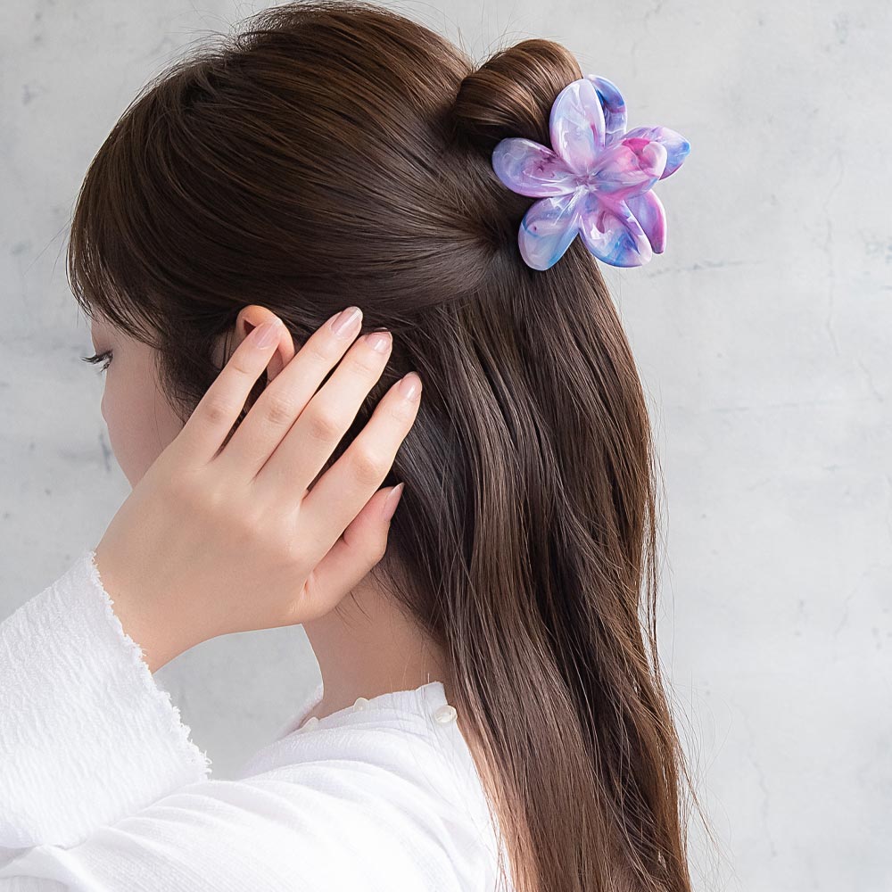 ヘアクリップ プルメリア フラワー マーブル カラー バンスクリップ