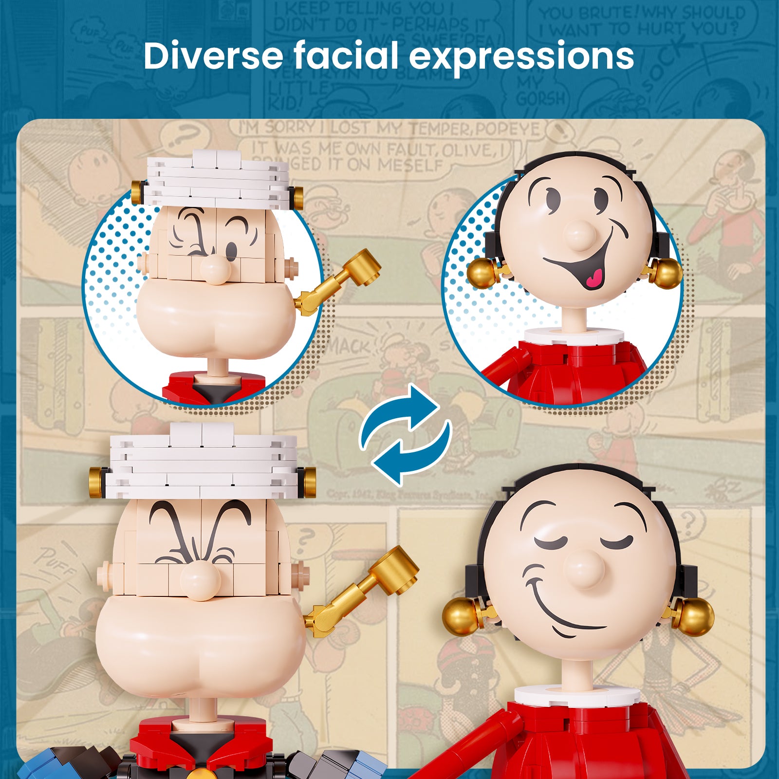 Popeye Toy Building Kit | Popeye & Olive Poseable Brick Set