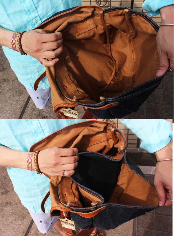 RRL/ダブルアールエル デニム&レザーフラップショルダーバッグを通販