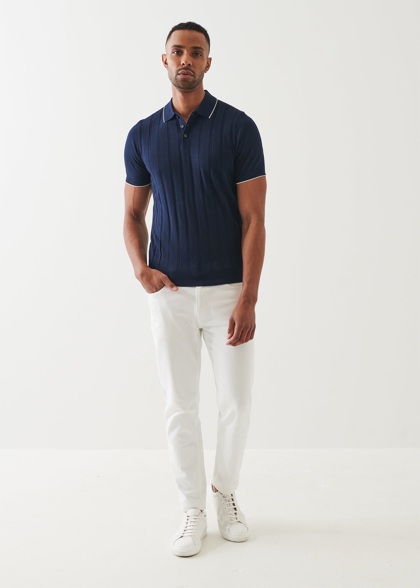 Merino Wool-Silk Blend Drop Needle Polo | PATRICK ASSARAF | Luxury