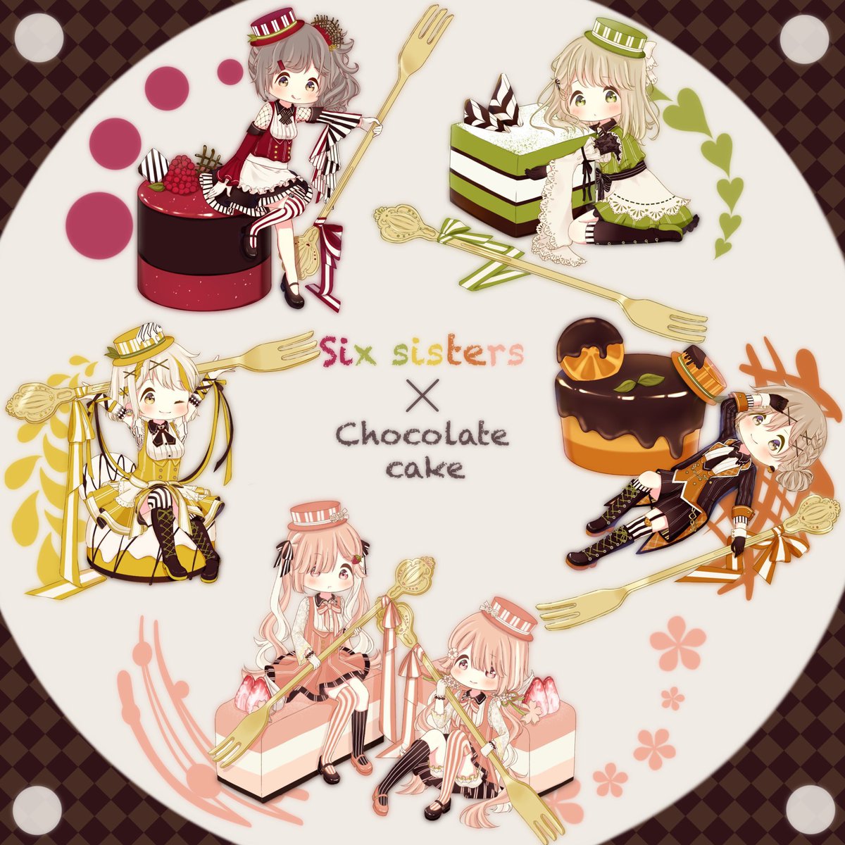 赤倉(@akakura1341)さんのチョコケーキ6姉妹ちゃんです！約1年ほど