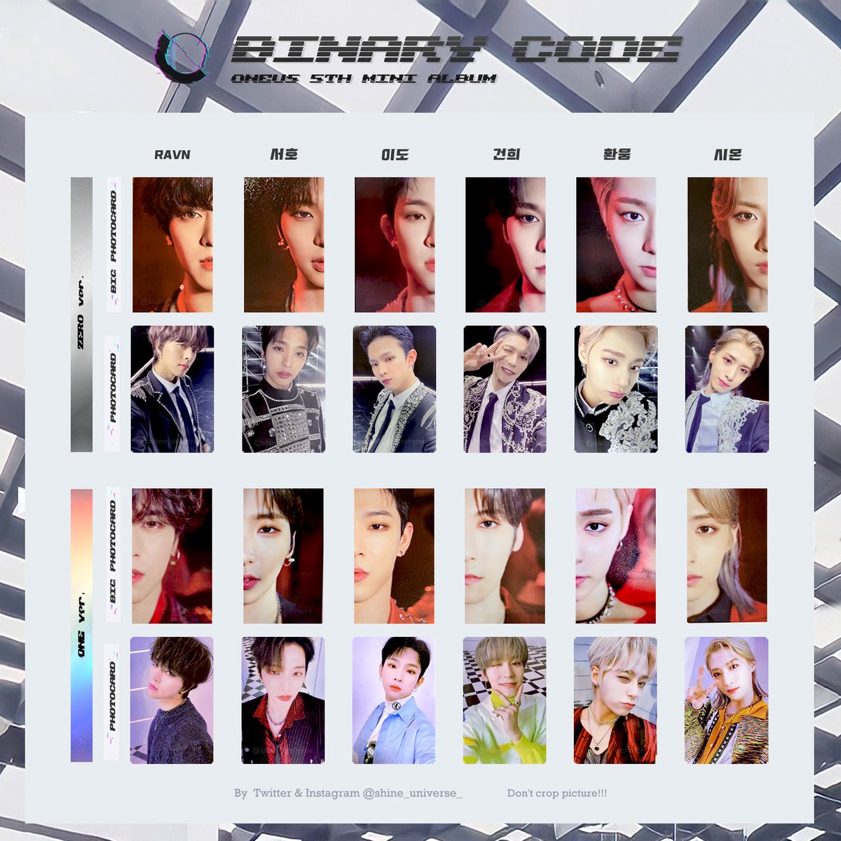 ONEUS 5TH MINI ALBUM 『BINARY CODE』 ALBUM PHOTOCARD list/Template