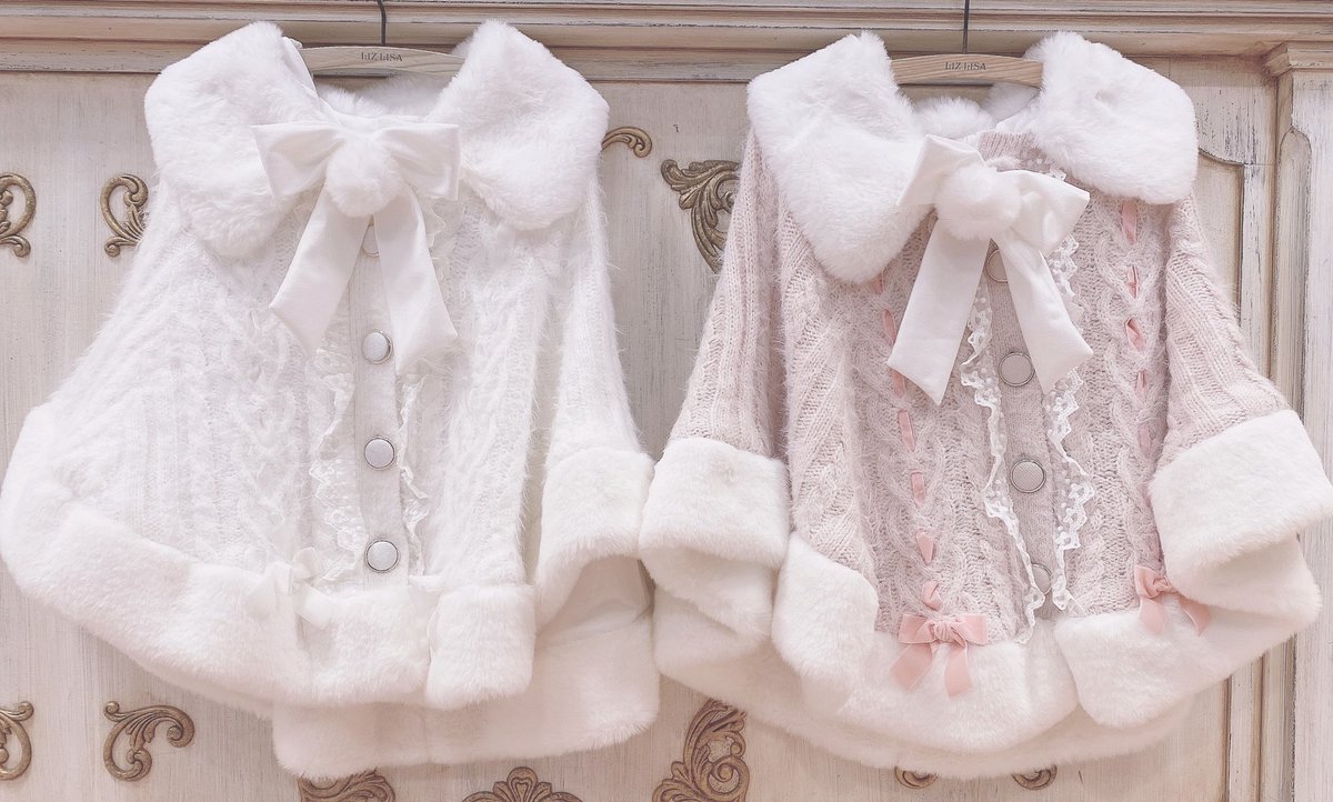 LIZLISA リズリサ ダブルリボンニットファーポンチョ 黒 LIZ LISA