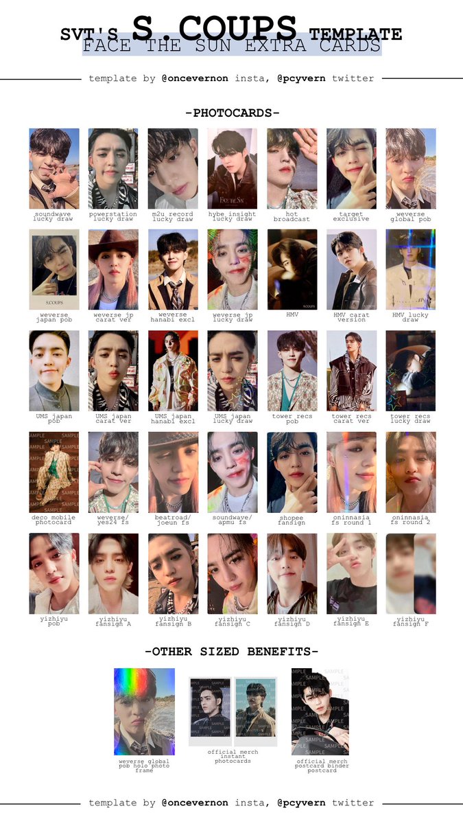 seventeen face the sun extra photocards (pobs/lucky draw/fansign