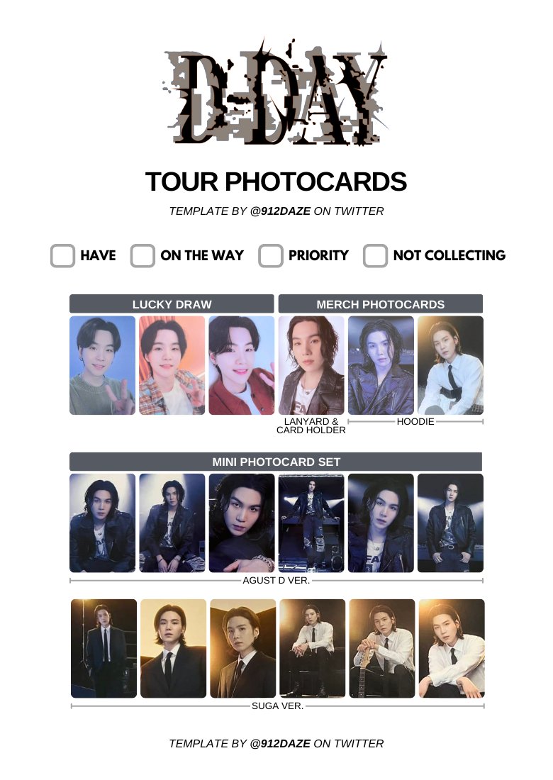 BTS SUGA AGUST D D-DAY PC PHOTOCARD WISHLIST TEMPLATES✨ [NEW