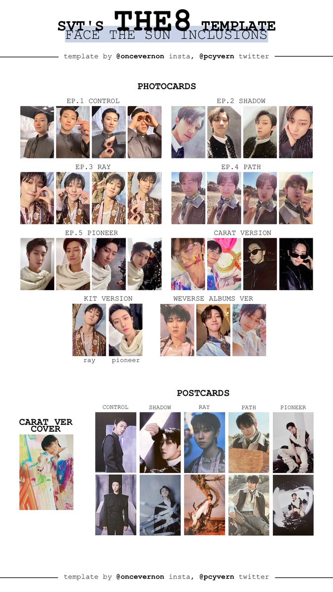 seventeen individual member templates for face the sun with all