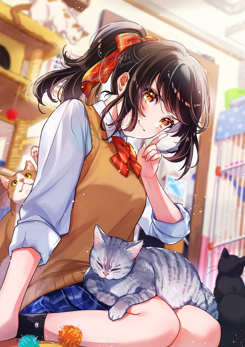 膝でおひるね中🐈💤 #創作 #猫と女の子