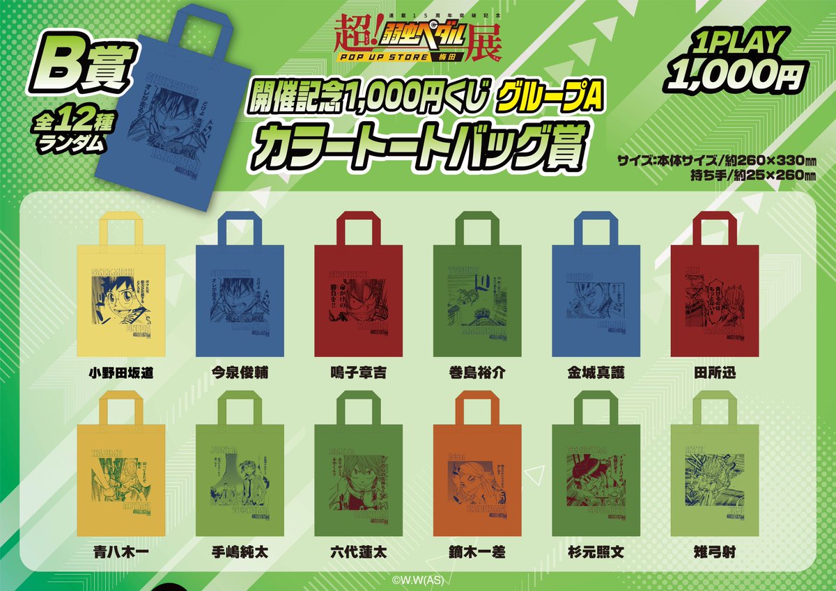 弱虫ペダル 超弱ペダ展 A賞 新潟 カラートートバッグ 他 1000円くじ
