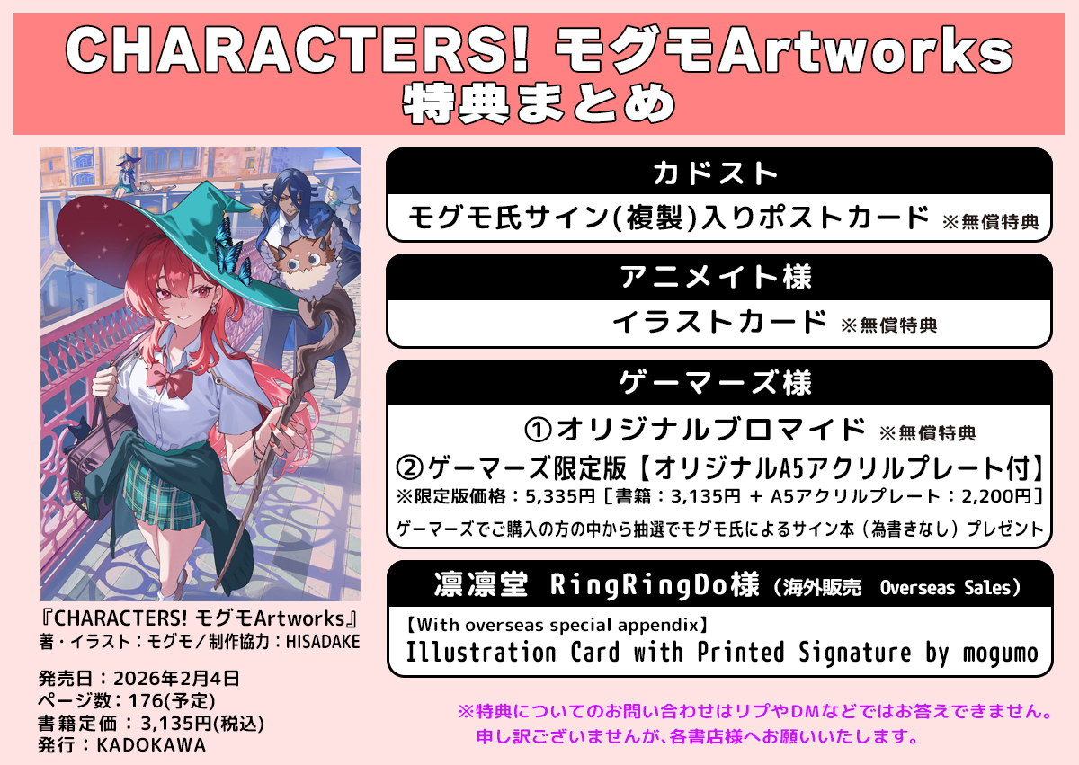 画集の各店舗での特典情報です!