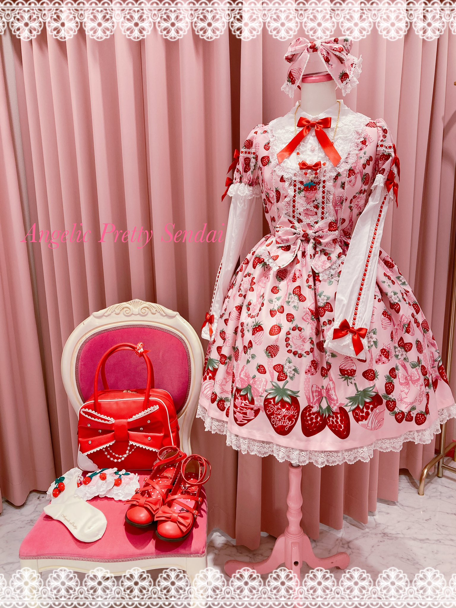 Angelic Pretty Creamy Cherryジャンパースカート+バレッタ - Angelic