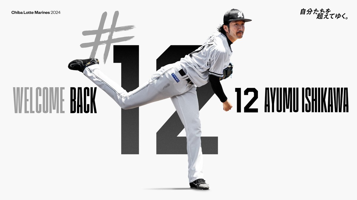 千葉ロッテマリーンズ 石川歩 #12 実使用 ビジター 千葉ロッテ