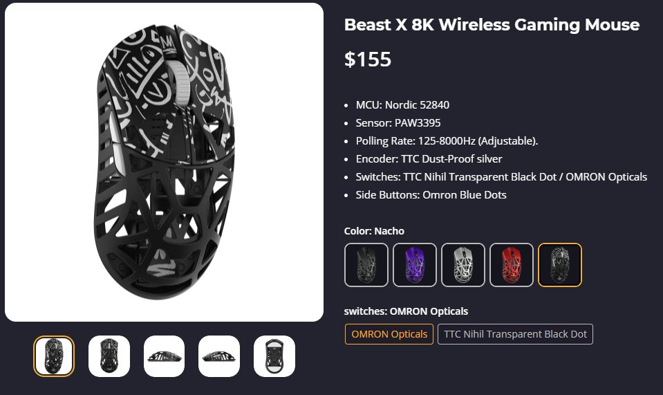The limited edition WLmouse Beast X 8K - Nacho Customz colorway is