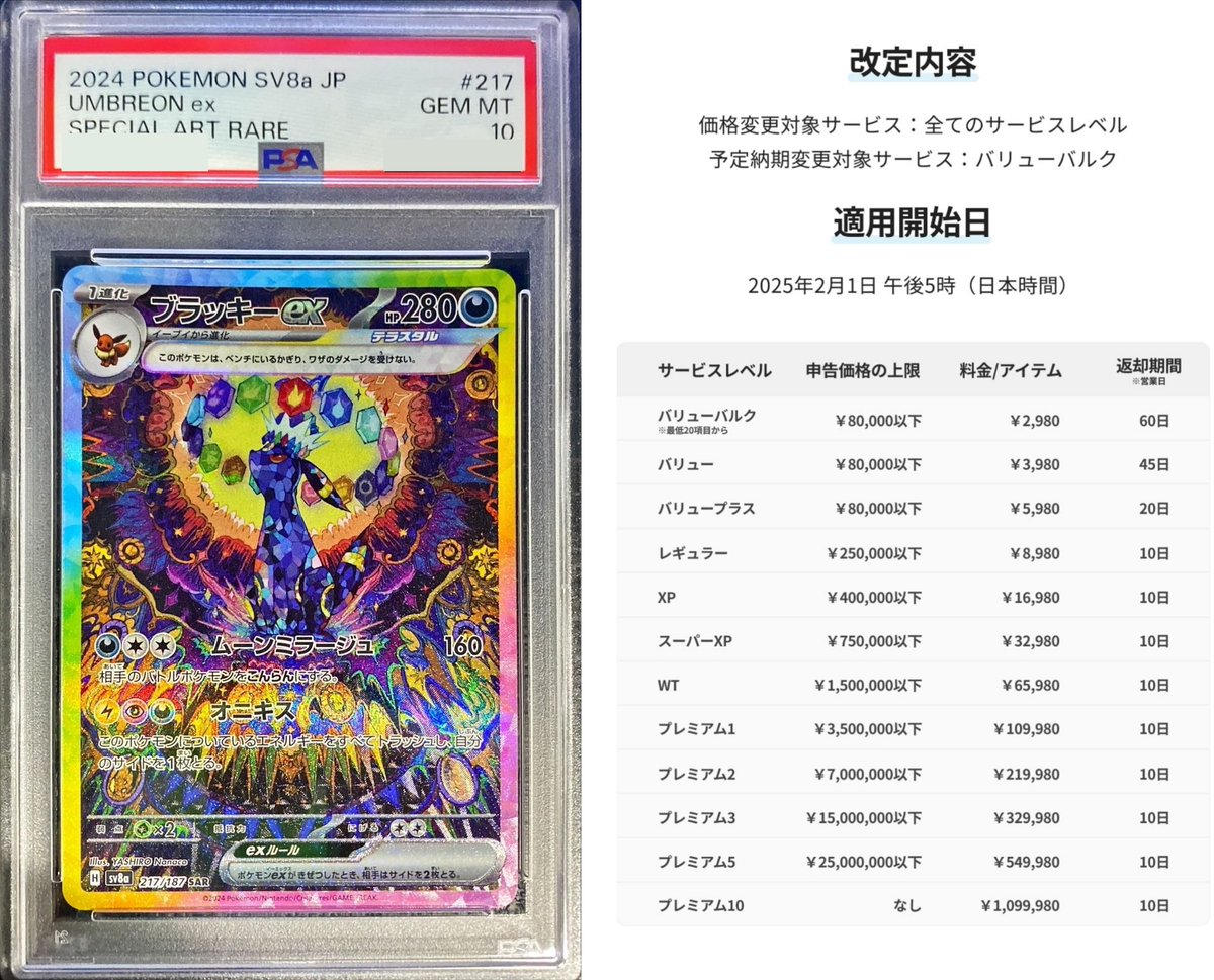 PSA鑑定】ポケカ高騰が影響？PSA鑑定が2月より値上がりします