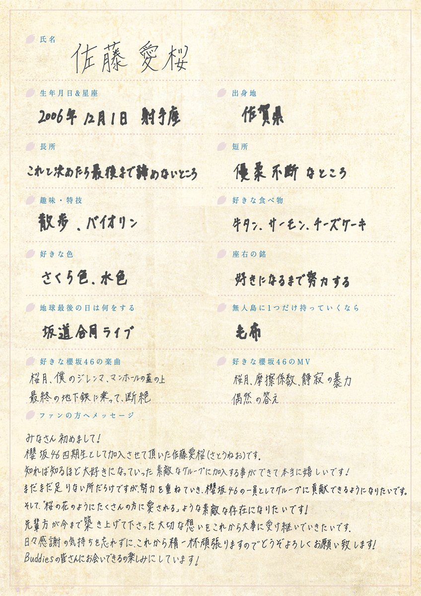 櫻坂46 四期生 お披露目特設サイトにて 佐藤愛桜 の撮り下ろし写真と