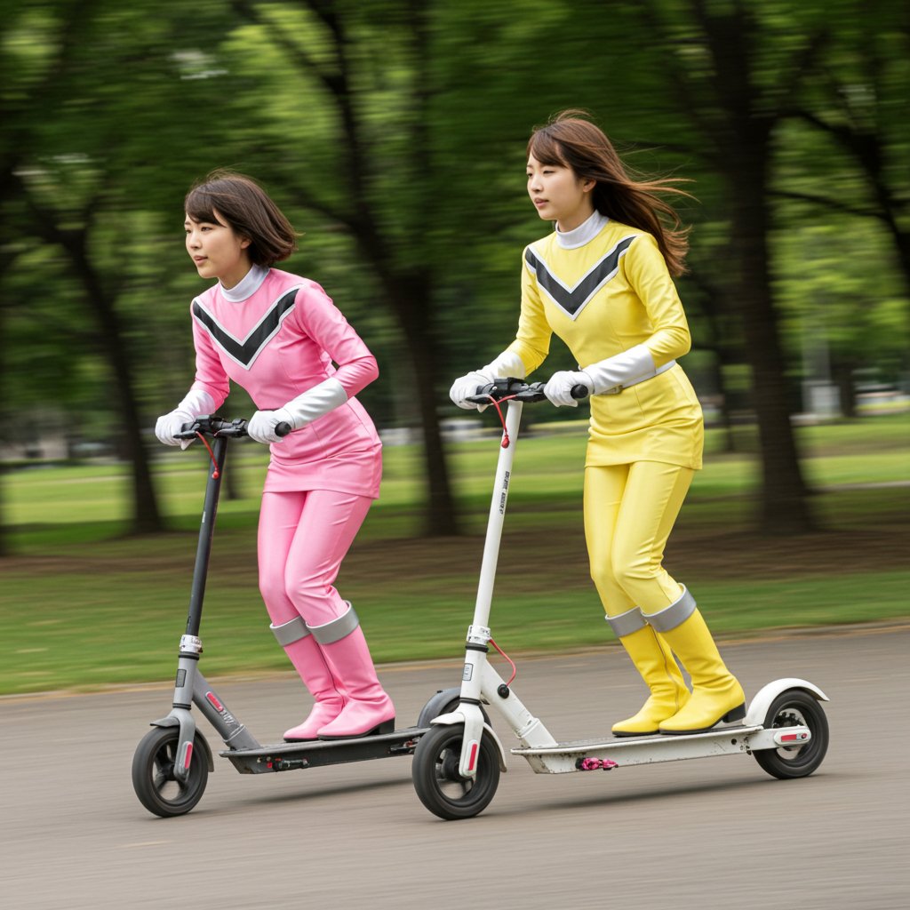 ヒロインピンチ #SuperHeroine #AIart 電動キックボードで疾走中