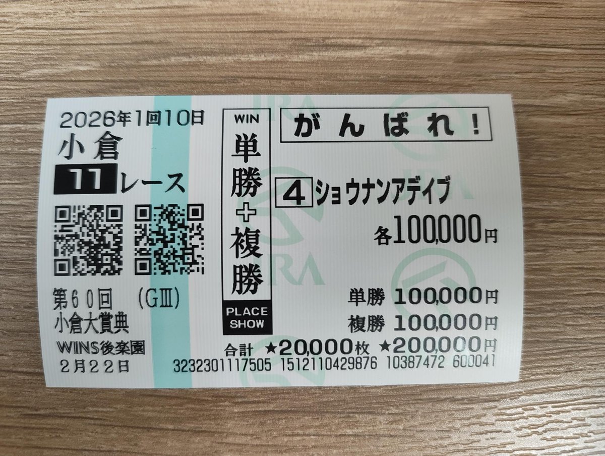 川崎タカシさまからも ダブルハートボンド ショウナンアデイヴ の的中