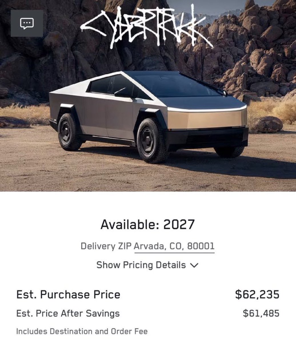 TSLA 🇺🇸📐 テスラ、Cybertruck納期を再変更 ・米国の59,999ドル仕様