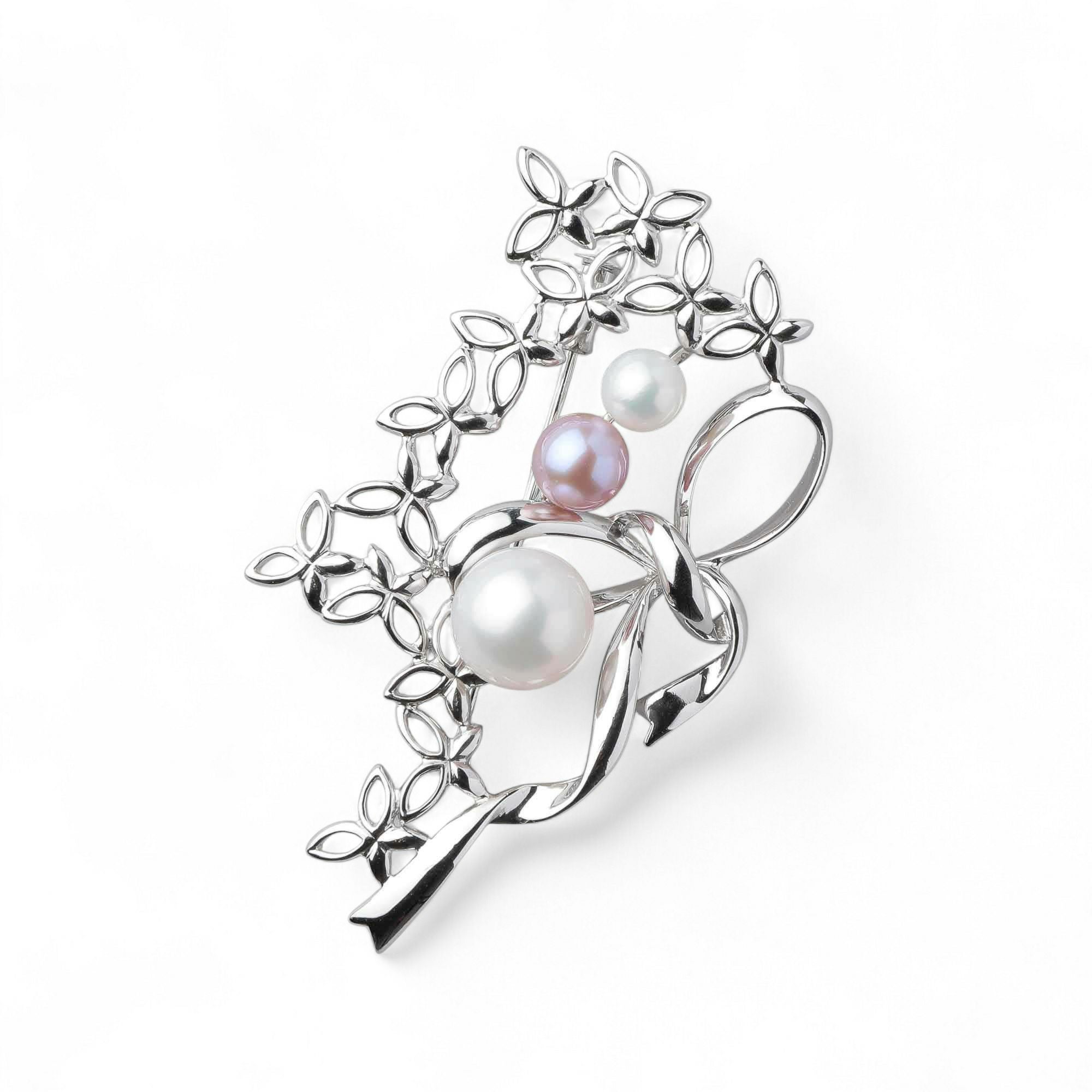 淡水真珠 ブローチ 蝶×リボン 5.5-9.0mm SV925 | パールブローチ