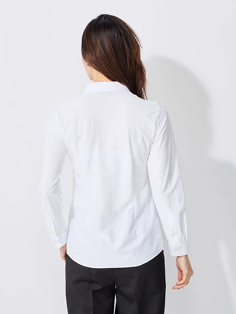 完全ノーアイロン/15号展開】長袖アイシャツブラウス 無地 スキッパー