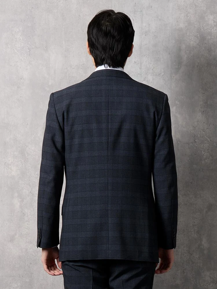 上下洗える】スリーピーススーツ グレンチェック【クラシコ】ネイビー