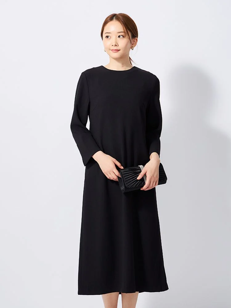 ネイビー ブローチ付き ピンタックワンピース ブラック/ネイビー