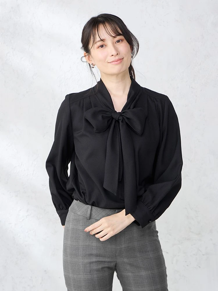 ブラック ビックボウタイ ジョーゼットブラウス オフホワイト/ブラック