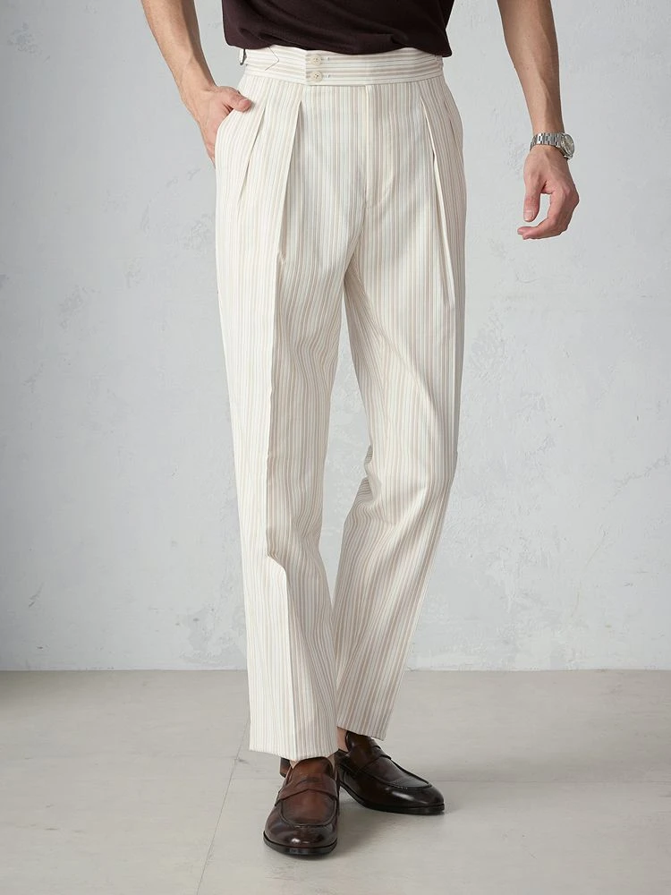 Tollegno社】TRANS CONTINENTS ストライプツータックパンツ サイド