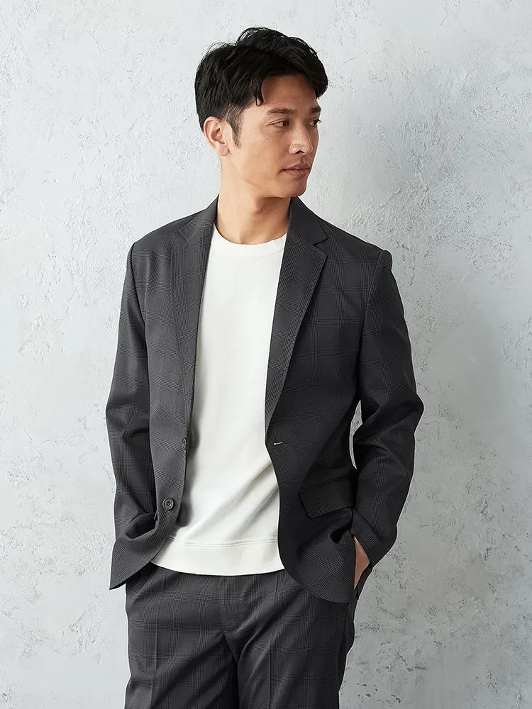 L．グレー 軽量プチプラセットアップ ジャケット チェック グレー