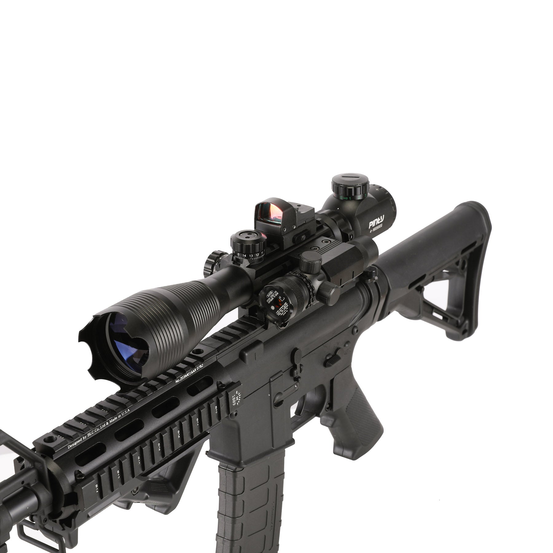 4-in-1 Rifle Scope Combo, 4-16*50mm Rangefinder Scope, Green Laser, Re
