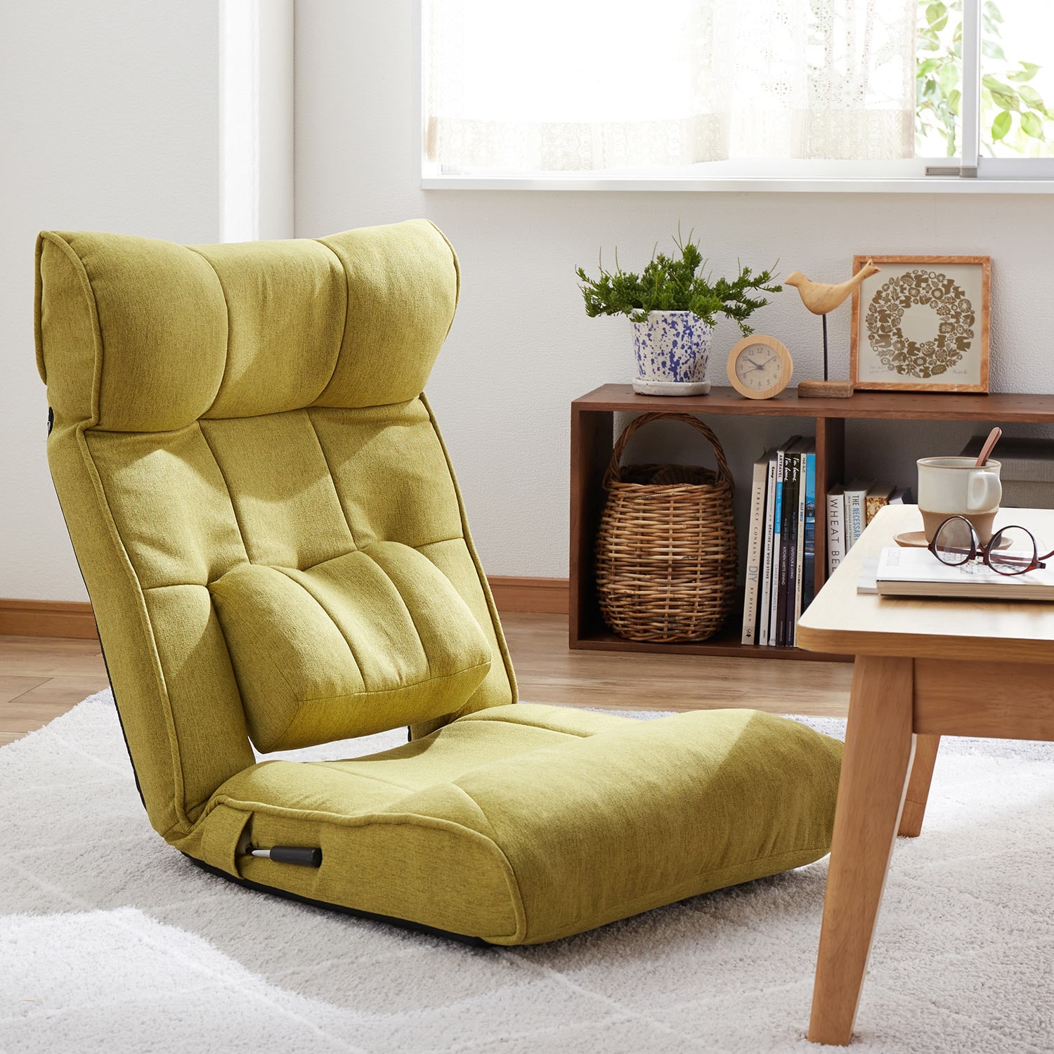 首と腰にフィットするレバー式リクライニング座椅子（座椅子/ビーズ