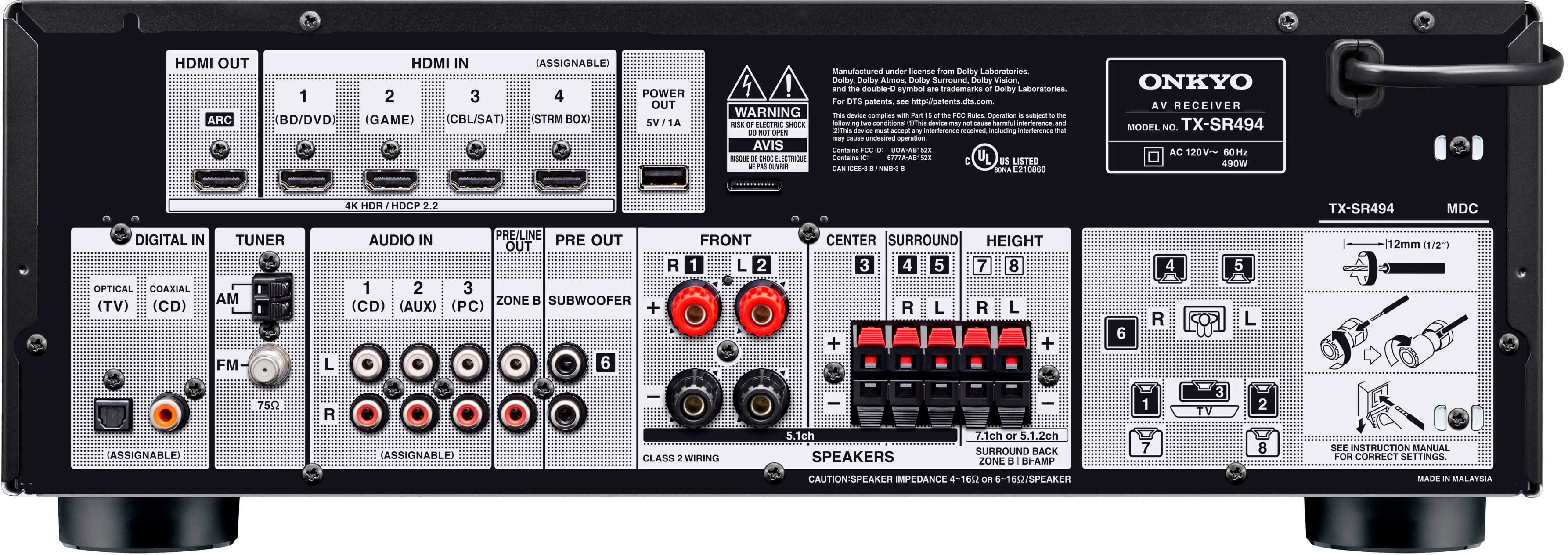 Onkyo TX SR494 7.2 Channel A/V Receiver Black TXSR494 - Best Buy
