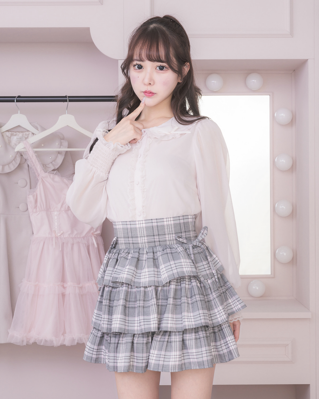 フリルカラーリボンシフォンブラウス – pium