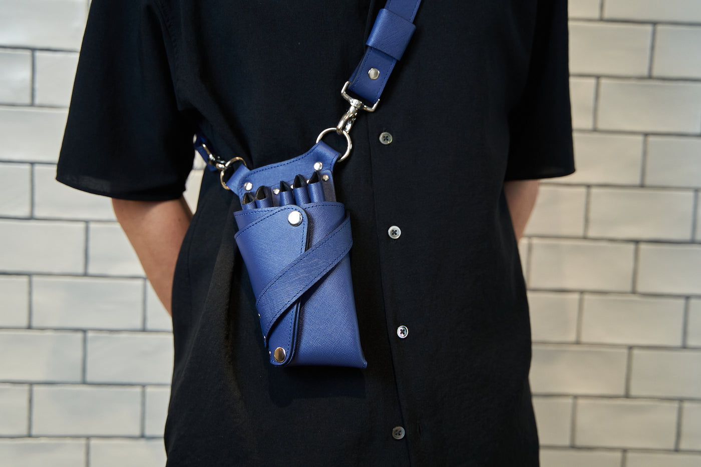 シザーケース No.42 ネイビー 本革 5丁 – POCKE