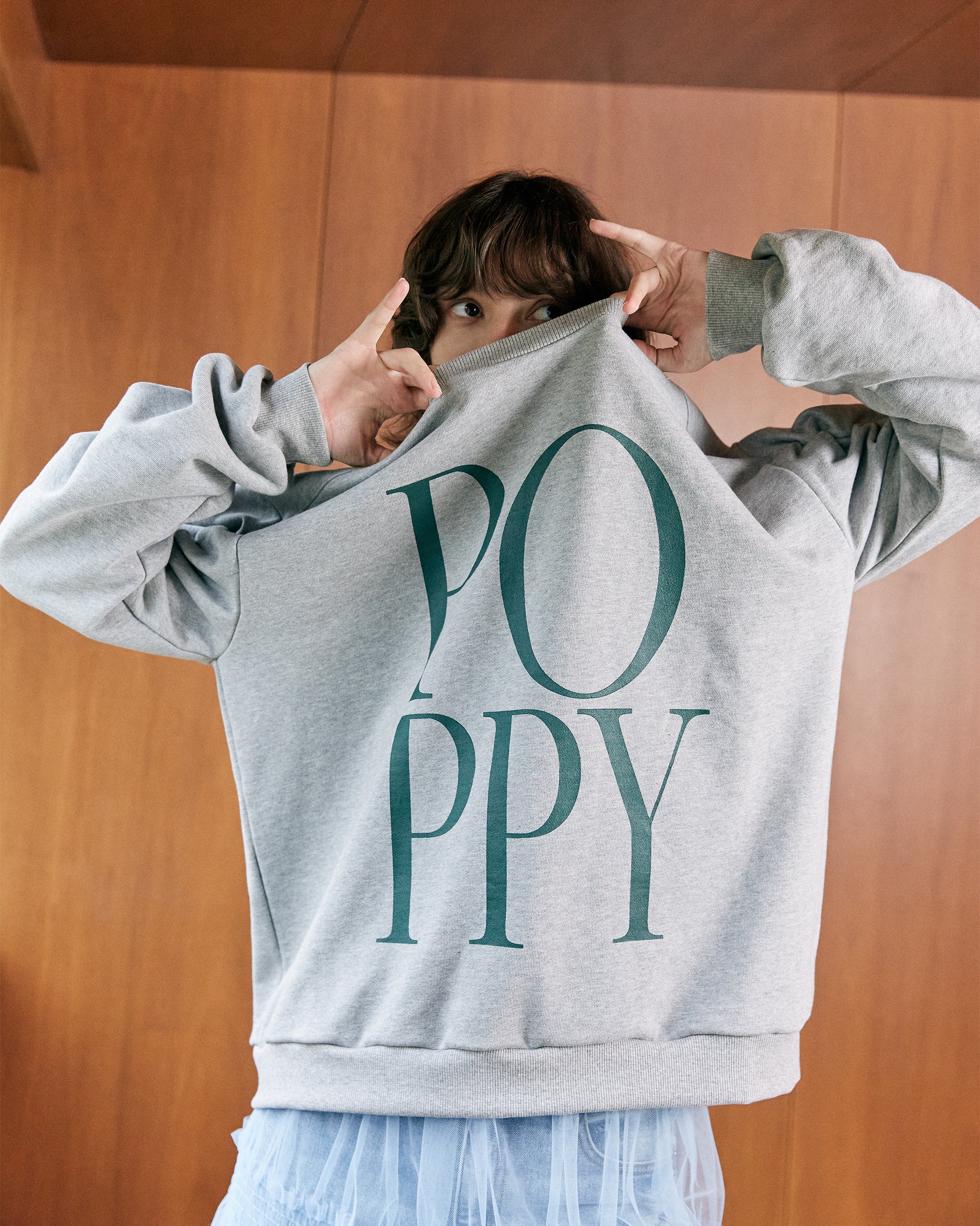 極美品✨POPPY ロゴプリントスウェット プルオーバー ギャザースリーブ