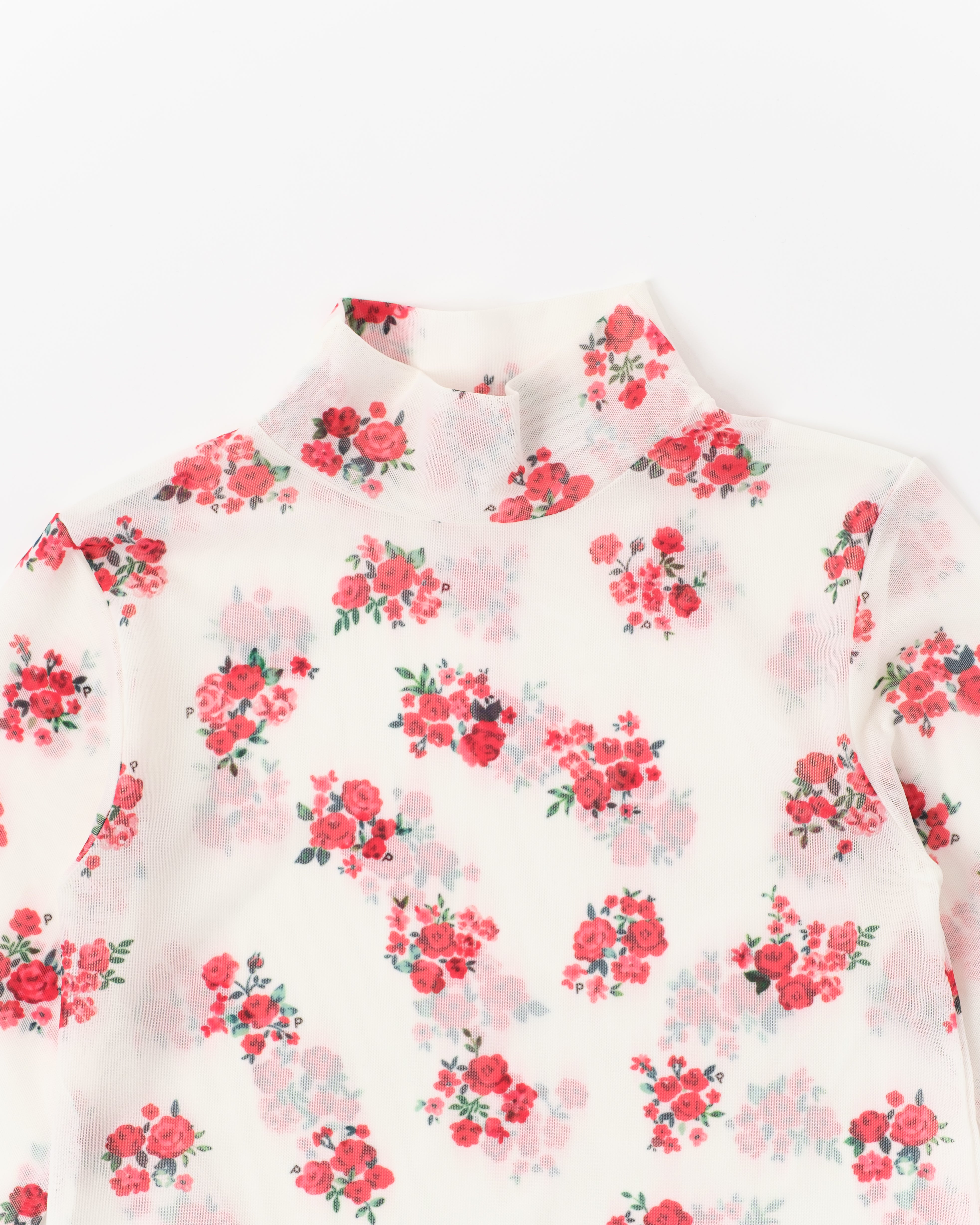 Red bouquet see-through tops (High / Round neck)