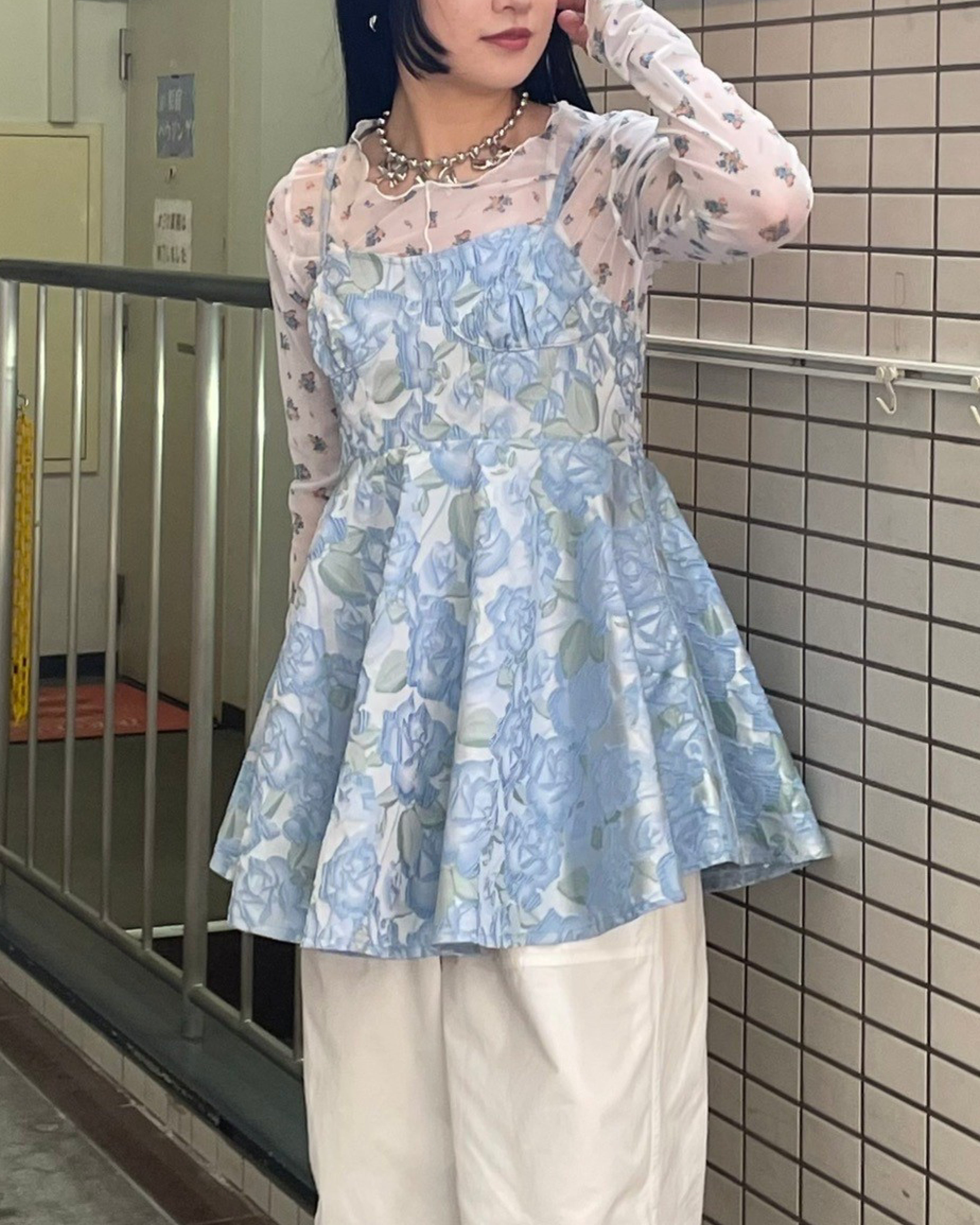 jacquard flare cami tunic (blue flower)